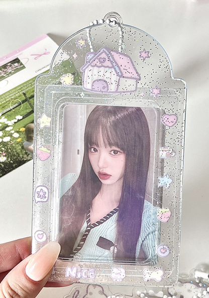 Transparent PVC Glitter Cute Photo Card Holder